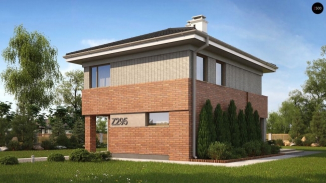 Z295 k Проект компактного, функционального дома, с кирпичной облицовкой фасадов.
